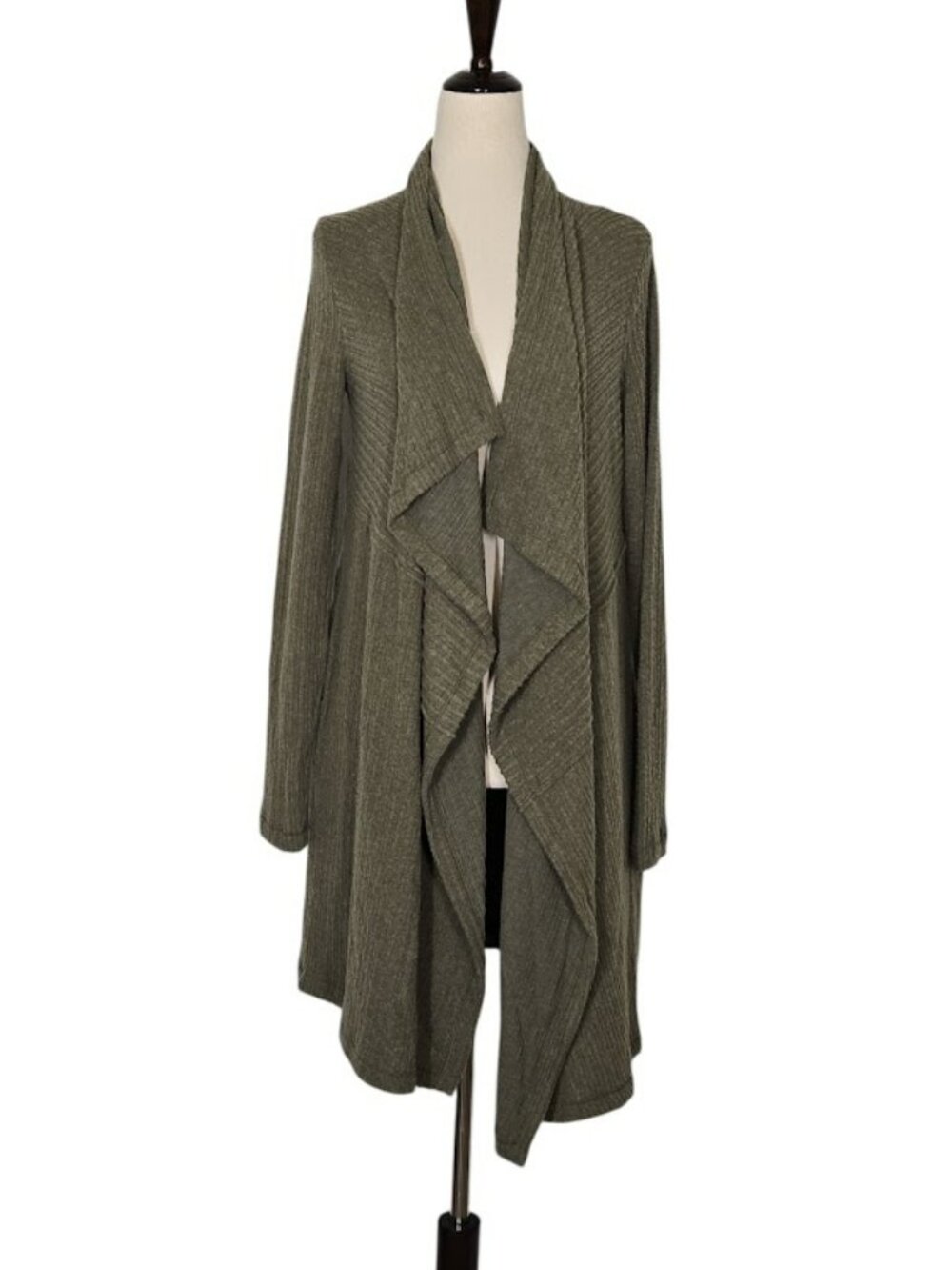 H by Bordeaux Waterfall Cardigan XS Olive Green Ribbed Longline NWT